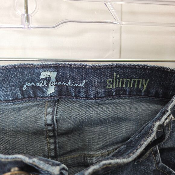 7 For All Mankind Men’s 36x31 Slimmy Blue Jeans Dark Wash Stretch Distressed - Picture 9 of 12